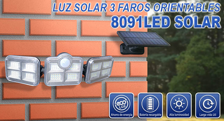 Luz Solar 3 Faros Orientables